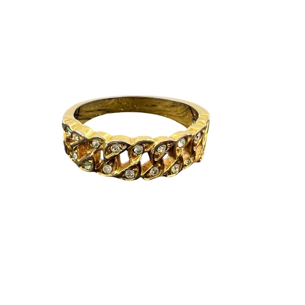 Vintage Gold Tone‎ Ring Cubic Zirconia Stones Size 9 Fashion Jewelry